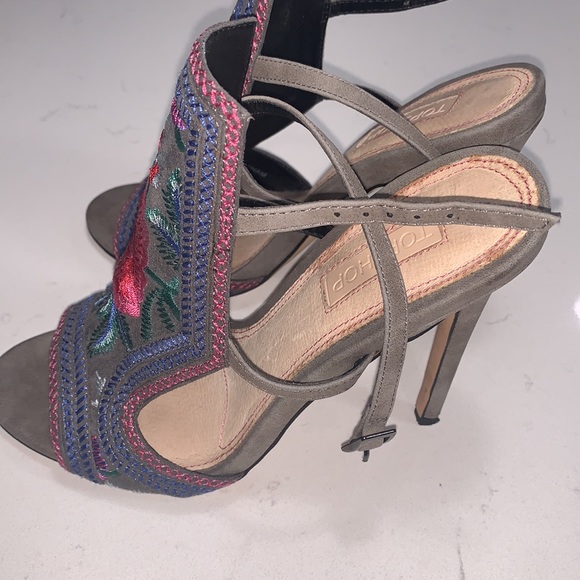 Topshop Raquel Embroidered Sandal Heels - Picture 5 of 7